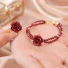 Encuentro de RosasPulsera de Cinabrio de Alto Contenido, Lujo Ligero Nicho Modelo Nuevo 2026 Anillo para Mujer, Nuevo Diseño de Estilo Chino