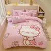 Funda de edredón, sábana, sábana bajera, faldón de cama de algodón puro de dibujos animados de Hello Kitty de Sanrio para niños, juego de tres o cuatro piezas 2026