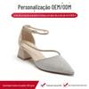 Fabricante de Sandálias Fashion Apontadas Vazadas de Renda Estilo Europeu e Americano OEM Personalizadas Boca Profunda Salto Grosso Sapatos Baixos Elegantes