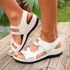 2026 Nuevo Modelo Comercio Exterior Transfronterizo Sandalias para Mujer Amazon Tacón Cuña Velcro Talla Grande Sandalias de una Correa Color Sólido En Stock