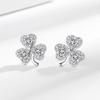Pendientes de trébol estilo coreano, estilo coreano, con diamantes de imitación, chapados en plata, diseño en forma de corazón, de alta calidad.