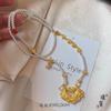 Jin Yan no se desvanece por mucho tiempo. Jin Jin Jin flor de carpa tarjeta palabra de la suerte no se desvanece concha perla collar cadena de clavícula cadena de suéter femenina