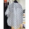 Camisa coreana de manga corta con cuello, súper popular y rejuvenecedora, para mujer, top de algodón a lunares súper elegante para el verano