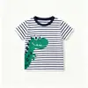 Ropa infantil transfronteriza 2026 primavera-verano camiseta de manga corta para niño con estampado de rayas de animales de dibujos animados y cuello redondo top infantil