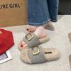 Pantuflas de Algodón Birkenstock de una Sola Tira para Mujer Ropa de Exterior Otoño e Invierno 2025 Nuevas Plataforma de Suela Gruesa Tacones Abiertos Pantuflas Cálidas de Felpa Forradas de Piel