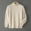 Suéter de Lã 100% Pura com Gola Alta para Homens, Suéter de Cashmere Solto de Manga Longa para Outono e Inverno, Camada de Base Tricotada Grossa para Jovens