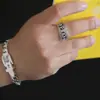 Anillo de mantra de seis palabras retro para hombre, anillo abierto hueco desgastado, anillo de plata tailandesa de imitación desgastada con Sutra del Corazón para hombre
