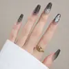 Uñas Postizas Portátiles, Estilo de Comercio Exterior, Uñas Postizas Francesas Blancas con Borde Blanco en Forma de Escalera Larga con Patrón de Flores Degradadas, 24 Piezas, Hechas a Mano Puras, Longitud Media, Venta al por Mayor