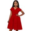 Amazon Estación Independiente Verano Cuello V Color Puro Lazo Cintura Europeo y Americano Falda Vestido Grande Acampanado Vestido Transfronterizo