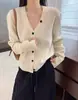 Cárdigan de Punto 100% Lana para Mujer 2026 Otoño/Invierno Nuevo Abrigo de Cuello en V Moderno y Único Sencillo Versátil Manga Larga