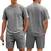 Conjunto de duas peças de T-shirt xadrez jacquard de gola redonda e shorts masculinos de verão Cross-border Wish, traje esportivo casual americano