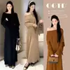 Diseño de Otoño 2026 Chal de Punto Delgado de Gama Alta Falso Conjunto de Dos Piezas en Beige y Marrón Dorado