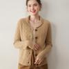 Novo Cardigan de Tricô Cashmere Feminino 2025 Outono/Inverno Sete Agulhas Espessado Gola Fruta Verde Manga Longa Torcido Quente