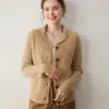 Outono e Inverno Novo Cardigan Tricotado de Caxemira Cor Pura para Mulher Espesso Gola Verde Fruta Abotoadura Simples Solto Slim Roupa Exterior Top