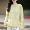 Suéter de Tricô Gola Redonda Liso de Lã Cashmere Outono/Inverno 2026 Manga Longa Texturizado Lã Escovada Top