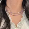 Acessórios de Colar de Pérolas Naturais para Mulheres, Corrente de Clavícula com Contas de Zircônia em Camadas para o Verão, Joia de Pescoço de Luxo Leve de Nicho de Alta Qualidade