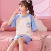 Pijama de verão para meninas, conjunto infantil de manga curta para meninos e meninas com estampa de desenho animado, roupa de dormir fofa para bebês e crianças.