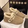 Zapatos de algodón nuevos de 5 cm de grosor, forrados de felpa marrón, para mujer, otoño e invierno, con aumento de altura interior, estilo retro Birkenstock, sin cordones, suela suave