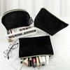 Bolsa de Cosméticos de Terciopelo Negro Pre-fabricada por el Fabricante, de Gran Capacidad Multifuncional para Joyería, Bolsa de Almacenamiento Gruesa con Impresión de Logotipo