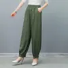 Calças Lanternas de Algodão Largas de Tamanho Grande para Primavera para Mulheres de Meia-Idade e Idosas, Calças de Dança Casuais Estilo Étnico para Uso ao Ar Livre