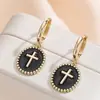 Juego de collar con colgante redondo de cruz vintage y pendientes transfronterizo, joyería para mujer, varios juegos de accesorios para mezclar y combinar, suministro