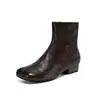 Botas de Moda de Piel de Vaca Arrugada Estilo Lujo Ligero para Mujer 2026 Otoño/Invierno Nuevas Botines Retro Adelgazantes de Piel Suave con Tacón Grueso y Punta Cuadrada