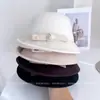 Chapéu de Pescador Fashion com Laço Simples para Mulheres, Chapéu de Feltro de Lã Australiana de Inverno, Tendência de Chapéu Bucket Estilo Retrô Casual