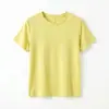 Camiseta de Color Sólido con Cuello Redondo y Manga Corta de Tencel + Lino con Costura Trasera, Estilo Nuevo, Fresca y con Caída, Top Holgado y Versátil