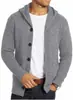 Jaqueta Suéter Cardigan Tricotado com Capuz Estilo Retro Americano para Comércio Exterior Outono e Inverno Casaco Quente Solto com Botões e Bolsos para Homens