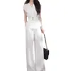 Conjunto de Duas Peças Feminino de Verão Novo, High-End de Luxo, Design Slim-Fit, Top Simples e Versátil com Calça Wide-Leg