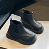 Botas Femininas 2025 Estilo Britânico Preppy Botas de Couro para Crianças Pequenas e Médias e Botas para Crianças Grandes Botas de Couro Preto Sapatos Quentes de Couro com Forro de Lã