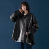 Chaqueta de cuero de motocicleta PU negra para mujer, nueva llegada 2021, chaqueta retro holgada de moda para primavera y otoño.