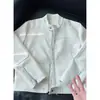 Jaqueta de couro branca com ombro reto e gola alta para homens, primavera e outono, estilo retrô americano, jaqueta curta de motociclista, jaqueta Harrington de alta qualidade