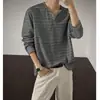 Camiseta de Manga Larga Rayada con Cuello Henley Estilo Old Money para Hombre, Chaleco de Pareja para Primavera y Otoño, Camiseta Básica de Cuello en V Texturizada, Sudadera de Punto