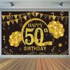 Amazon Nueva Tela de Bandera Tema Negro Dorado Decoración de Cumpleaños Banner Feliz Cumpleaños Fondo de Fotografía Tela de Bandera