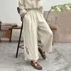 Pantalones de Lino de Algodón de Nueve Puntos 2026 Verano Nuevo Bordado Pierna Ancha Pierna Recta Artístico Retro Étnico Suelto Adelgazante Casual