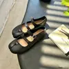 Versión de Piel de Oveja Zapatos Franceses de Punta Dividida Pata de Cerdo para Mujer Doble Correa Única de Corte Bajo Planos Estilo Ballet Zapatos Individuales Mary Janes para Viajar
