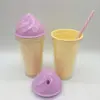 Tampa para Sorvete 16oz/450ml com Ventosa Camada Dupla PS Transparente Ventosa Verão Gelo Frio Copo de Água