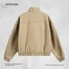 Chaqueta de Cargo Grande Estilo Americano para Hombre, Diseño Holgado para Primavera y Otoño con Cuello Alto, Abrigo Versátil de Calle para Exteriores