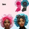 Gorro de dormir de seda de doble capa con cintas para comercio exterior transfronterizo, gorro de belleza y cuidado del cabello para mujer con amarre posterior, gorro de pañuelo para la cabeza con lazo
