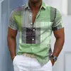 Camisa Havaiana Transfronteiriça Temu Masculina Manga Curta Listrada Estampa 3D Jovem Masculino Roupa de Férias Tamanho Europeu Estilo Fino