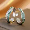 Novo Conjunto de Anéis de Combinação de Nicho na Cor Menta, Anel de Dedo Indicador Aberto de Alta Qualidade, Estilo Cool, Anel de Casal Irregular