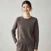 Suéter de Cachemira Suave Color Sólido para Mujer, Dobladillo Enrollado, Cuello Redondo, Holgado, Capa Base, Manga Larga, Tejido, Top Interior
