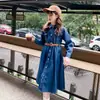 Vestido de Mezclilla para Niñas 2026 Nuevo Estilo Versión Coreana Vestido de Manga Larga de Color Sólido de Moda para Niños Mayores