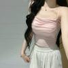 Top sin tirantes grande puro dulce Spice Girl plisado pequeño con tirantes chaleco de espalda hermosa con almohadilla en el pecho envolviendo el pecho ajustado para llevar debajo mostrando el pecho