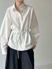 Camisa Casual Estilo Coreano Luxi con Cuello Polo para Mujer, Nuevo Modelo Otoño 2026, Blusa Retro Ceñida a la Cintura con Lazo 3720