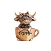 Xícara de Café de Latão Puro com Vaca das Terras Altas, Vaca de Desenho Animado, Iaque, Itens Vintage, Decoração de Mesa de Quarto, Animal de Chá, Ornamento de Artesanato