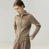Novo Suéter de Caxemira Pura Espesso para Mulheres Outono Inverno Gola Alta Zíper Duplo Cardigan Trançado com Padrão de Torção Jaqueta