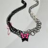 Preto e prata duas cores costura pérola cadeia pin rosa borboleta colar y2k doce cool hot girl pingente camisola cadeia