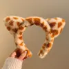 Faixa de Cabelo para Lavar o Rosto Plush Outono e Inverno Estampa de Leopardo Ponto Cruzido Grampo de Cabelo Feminino Dourado Visão de Tigre Padrão Cartoon Faixa de Cabelo com Orelhas de Gato